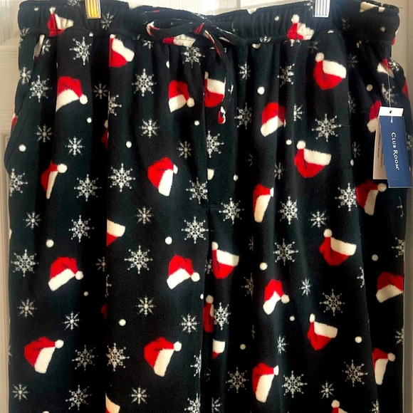 Club Room Fleece Drawstring Pajama Lounge Pants Mens XL Black Red Holiday NWT‎ - Picture 1 of 11